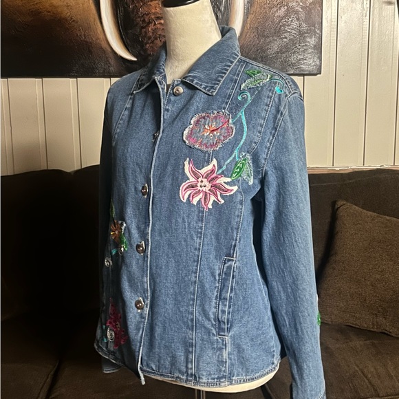 Bleu Bayou • Vintage • Medium • Blue • Denim Jacket • Floral & Hummingbird • New - Picture 13 of 15